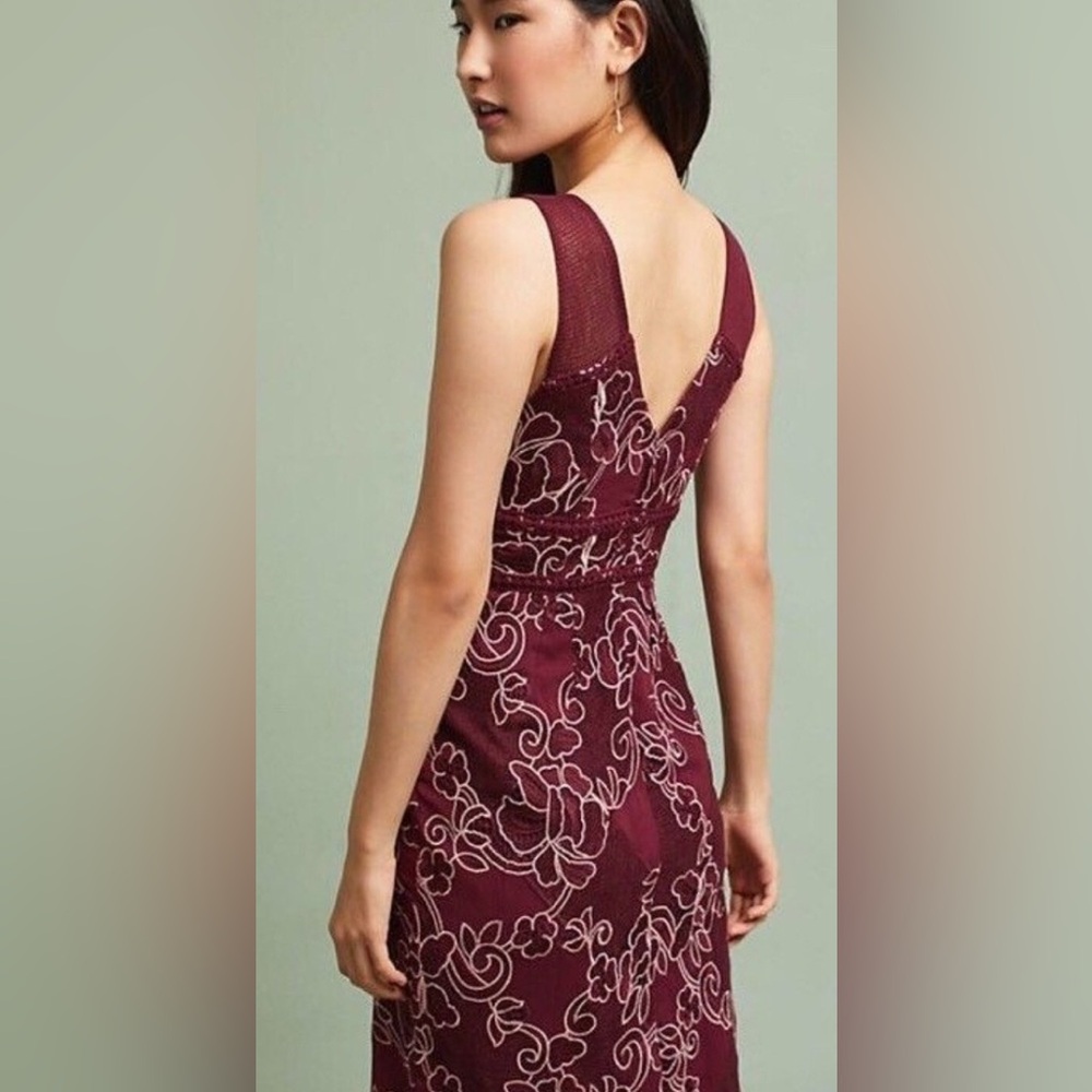Anthropologie Moulinette Soeurs Wine/pink embroidered Midi Dress size 4 - Picture 2 of 8